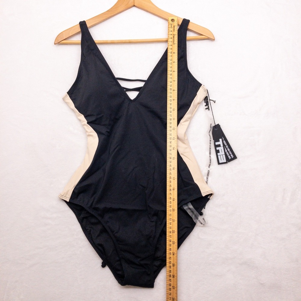 Black & Cream One-Piece Swimsuit with Side Contrast - Picture 9 of 10
